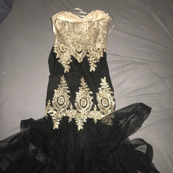 Black and Gold Mermaid Prom Dress - Picture 2 of 4